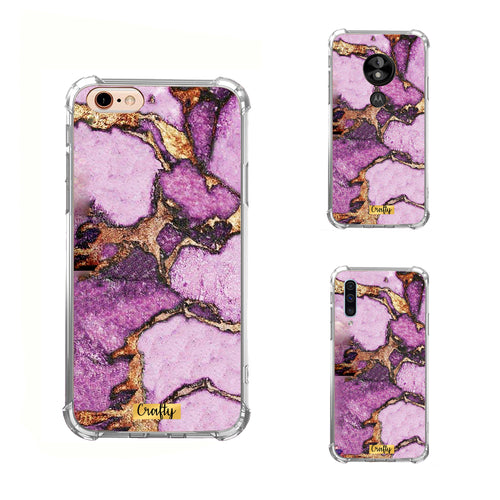 Funda Glossy Reforzada Mármol Morado,Rosa y Dorado