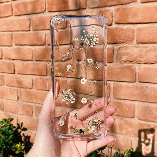 Funda Flores Blancas  y brillo